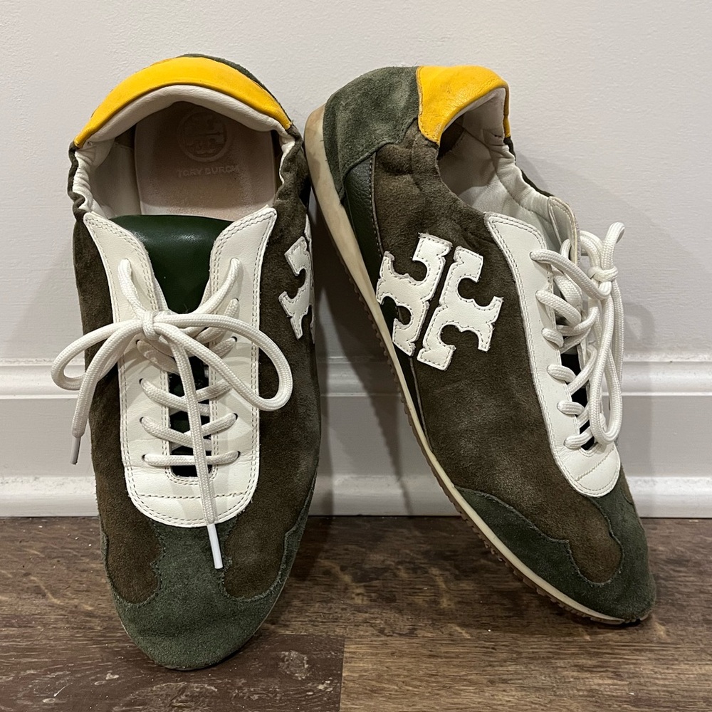 Retro/Vintage Double T Tory Burch Suede Sneakers Serif Trainers
